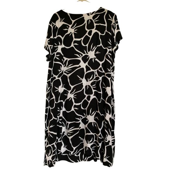Avenue Floral Beaded Plus Size 22 Black White Midi Short Sleeve Womens Dress - Picture 2 of 6